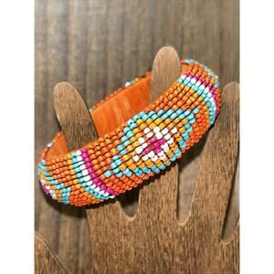 Handmade Seed Beaded Bangle Bracelet sz 8 Southwest Style 2 5/8" opening